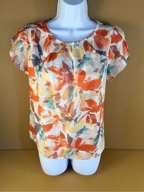 Emery Rose Sz S Multicolor  Crew Neck Floral Print Notched Neck Blouse EUC